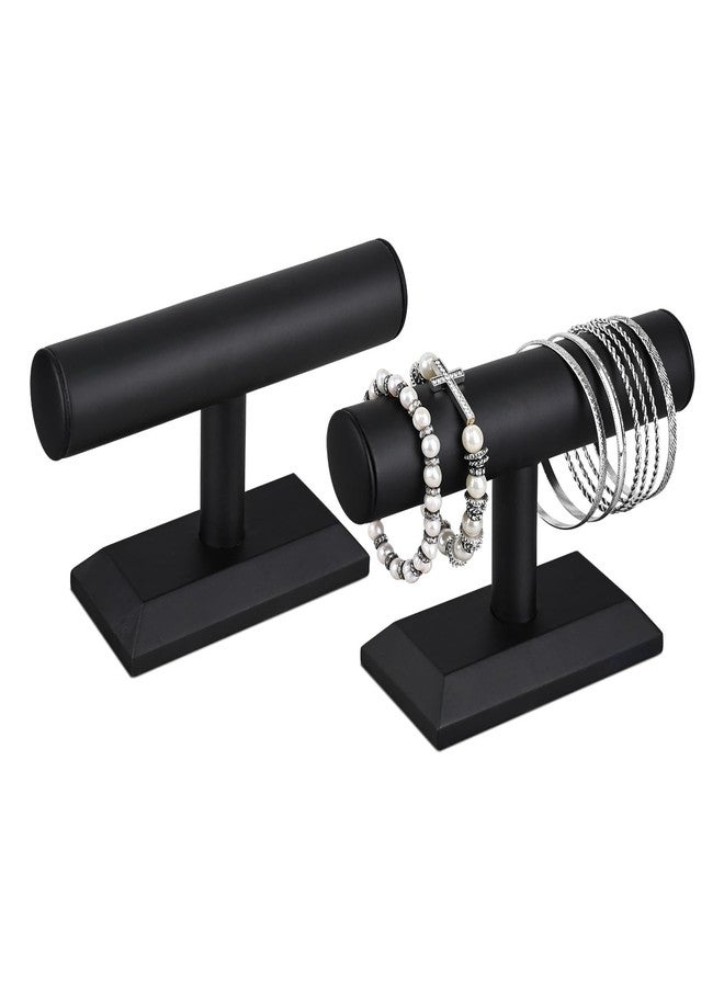 MOOCA 2 Pcs Black Deluxe PU Faux Leather Jewelry Holder Organizer, Wooden Bracelet Holder Stand, T-Bar Display Stand, Jewelry Organizer Stand for Bracelets, Bangles, and Watches - Image 1